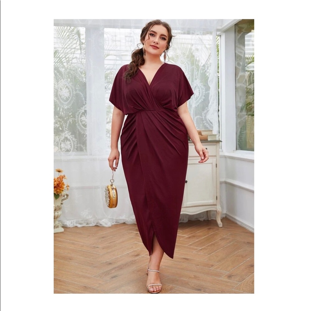 SHEIN Plus Surplice Neck Ruched Wrap Dress 4XL
